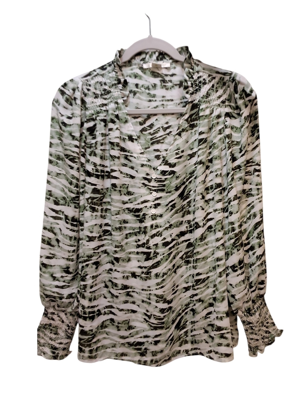 cooper & ella Green and White Printed Blouse